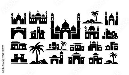 Fayyum skyline geometric silhouette set with Egyptian landmarks modern vector illustration