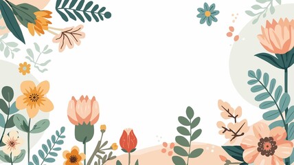 template spring wallpaper with a style of flat design, featuring pastel colors and minimalistic elements, such as simple flowers, leaves, or birds