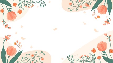 template spring wallpaper with a style of flat design, featuring pastel colors and minimalistic elements, such as simple flowers, leaves, or birds