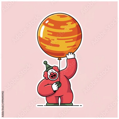 Happy Clown Holding a Large Orange Balloon.