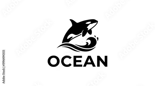 Dynamic black and white logo illustration featuring a majestic orca leaping gracefully over stylized ocean waves, symbolizing freedom and the power of marine life