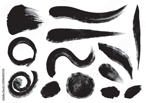 Ink Brush Stroke Set – Hand Drawn Abstract Black Ink Texture