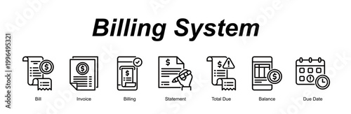 Billing System banner web icon vector illustration concept with an icon of Bill, Invoice, Billing, Statement, Total Due, Balance, Due Date 