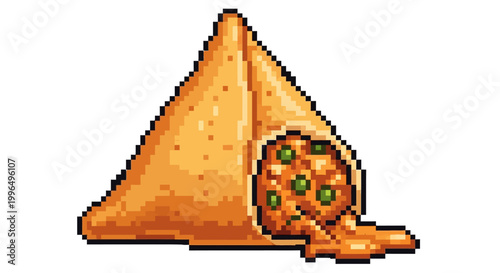 Pixel Art Samosa Filled with Delicious Indian Curry.