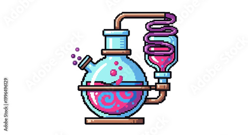 Pixel Art Science Experiment Flask Bubbling.