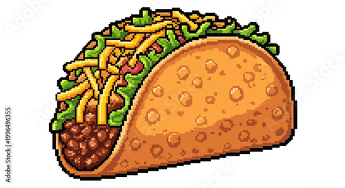 Pixel Art Taco Illustration Delicious Mexican Food.