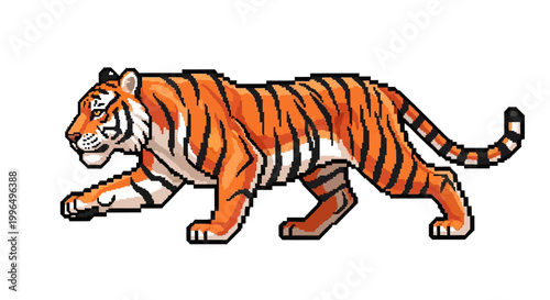 Pixel Art Tiger Walking Majestic Wild Animal.