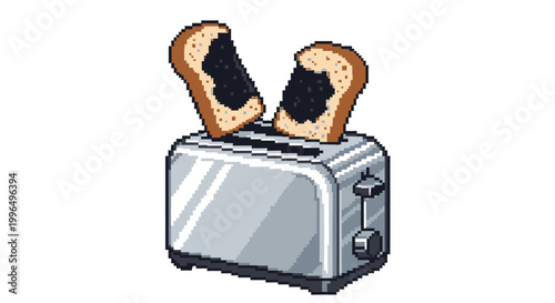 Pixel Art Toaster With Toast Emerging.