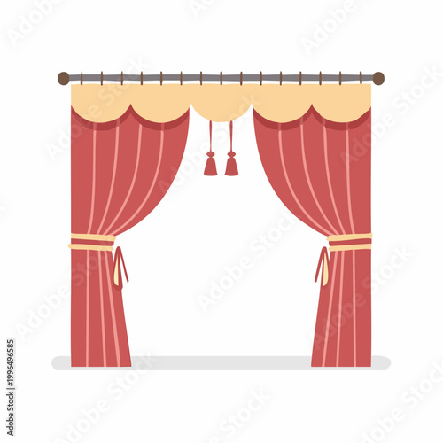 Red Stage Curtains with Tassels and Pelmet