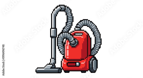Red Cylinder Vacuum Cleaner with Hose and Wand.