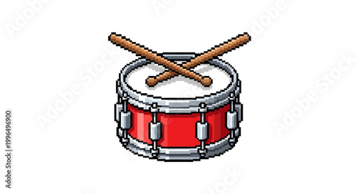 Red Snare Drum with Crossed Drumsticks Illustration.