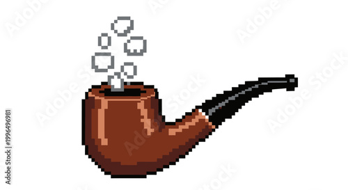 Pixel Art Smoking Pipe with Smoke Wisps.
