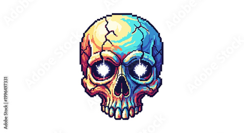 Pixelated Skull With Colorful Cracked Texture.