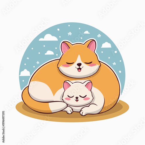 Cute Cartoon Cats Sleeping Together