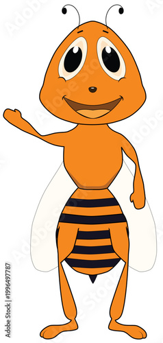 A funny bee is standing and waving hello