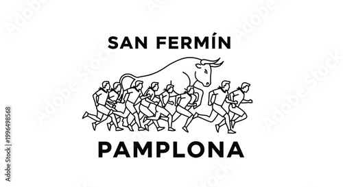 San Fermín Pamplona Running of the Bulls Illustration