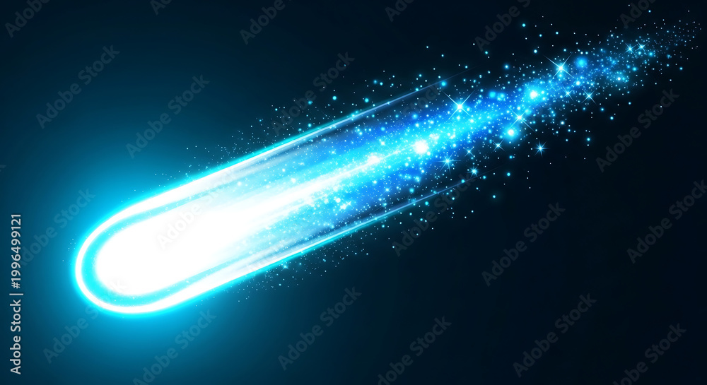 Obraz premium Glowing blue comet streaking through dark space