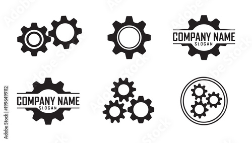 Gear logos and icons set collection of industrial or mechanical cogwheel symbols.