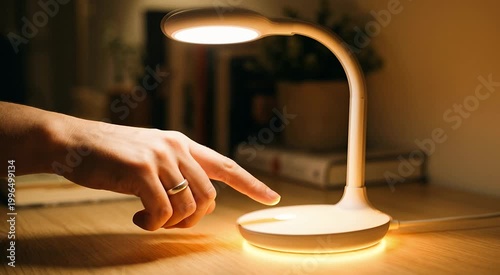 Person Adjusting Modern LED Desk Lamp at Night