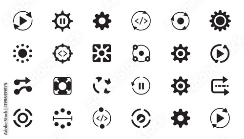 Control panel and player interface icons for media management and web application interface.