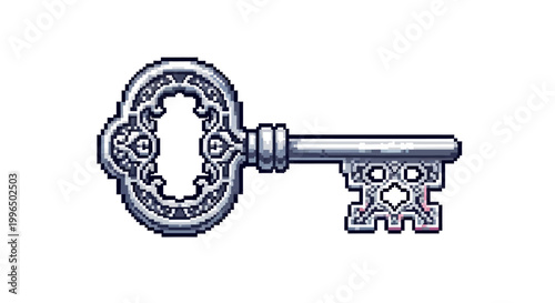 Antique Ornate Skeleton Key Detailed Illustration.