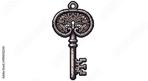 Antique Ornate Skeleton Key With Intricate Design.