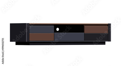 Modern Black and Brown Media Console with Center Shelf