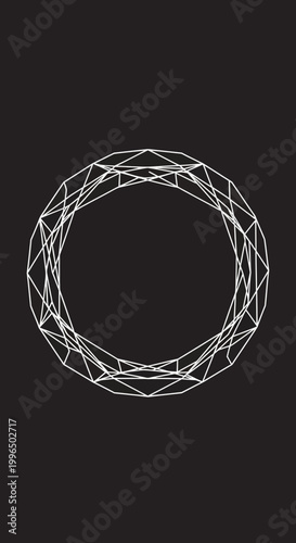 White geometric circular line art shape.