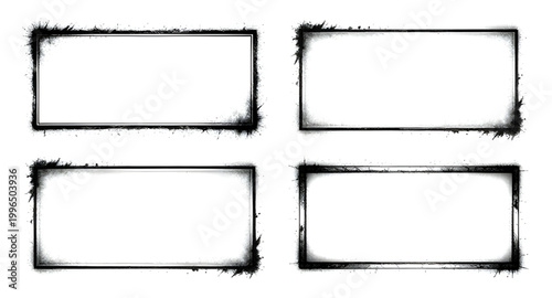 grunge frame set, black rectangle frames, distressed borders, rough edge frames, vintage grunge texture, dirty border design, worn frame elements, abstract grunge shapes, rectangular border set, desig