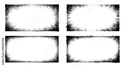 grunge frame set, black rectangle frames, distressed borders, rough edge frames, vintage grunge texture, dirty border design, worn frame elements, abstract grunge shapes, rectangular border set, desig