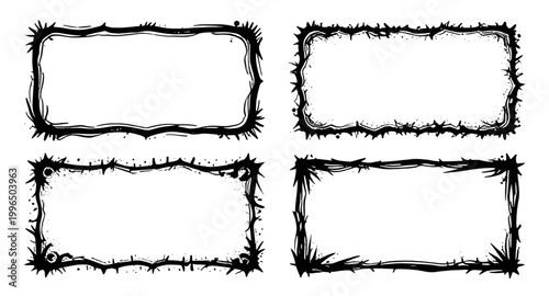 grunge frame set, black rectangle frames, distressed borders, rough edge frames, vintage grunge texture, dirty border design, worn frame elements, abstract grunge shapes, rectangular border set, desig