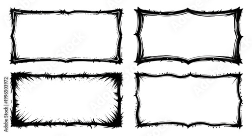 grunge frame set, black rectangle frames, distressed borders, rough edge frames, vintage grunge texture, dirty border design, worn frame elements, abstract grunge shapes, rectangular border set, desig