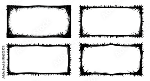 grunge frame set, black rectangle frames, distressed borders, rough edge frames, vintage grunge texture, dirty border design, worn frame elements, abstract grunge shapes, rectangular border set, desig