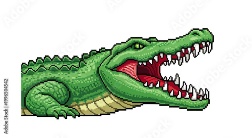 Aggressive Green Crocodile With Open Mouth and Sharp Teeth.