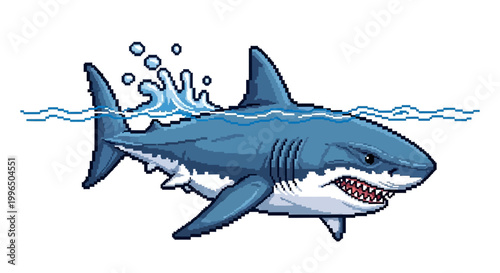 Aggressive Shark Emerging From Water With Teeth Bared.