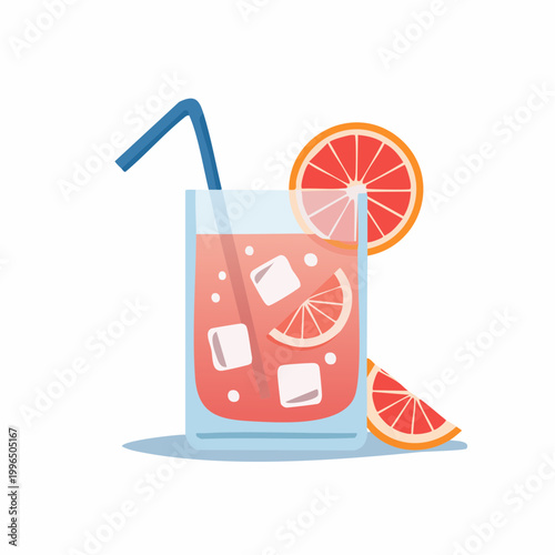 Refreshing Grapefruit Drink with Ice and Straw