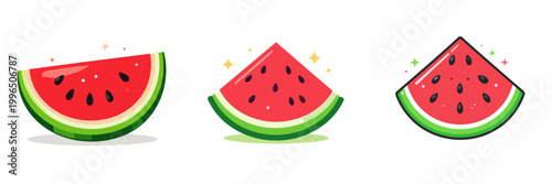 Watermelon Slices Sweet Refreshing Summer Fruit Icon Set Vector Illustrations