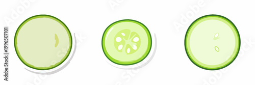 Cucumber Slices Illustration on White Background with Shadow