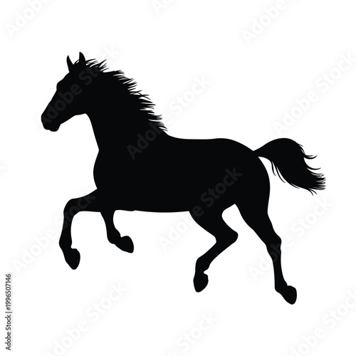 black horse silhouette running on white background