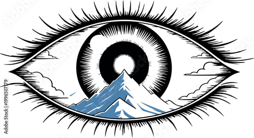 Fotografia Stunning artistic eye illustration with majestic mountain peak landscape inside isolated on transparent background
