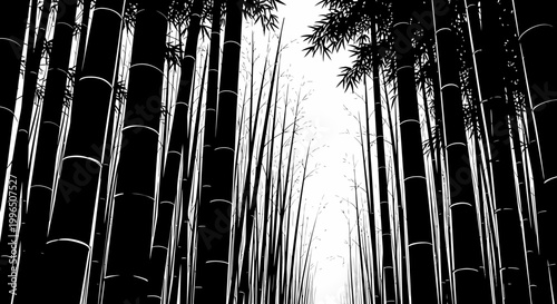 Black and white bamboo forest silhouette illustration vertical perspective design
