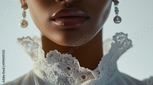 Close fashion shot of a white shirt with an oversized lace collar