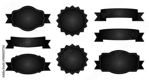 black ribbon silhouettes, ribbon banner set, decorative ribbon shapes, vintage ribbon labels, black banner ribbons, badge ribbon elements, ribbon icons collection, award ribbon shapes, label ribbon de