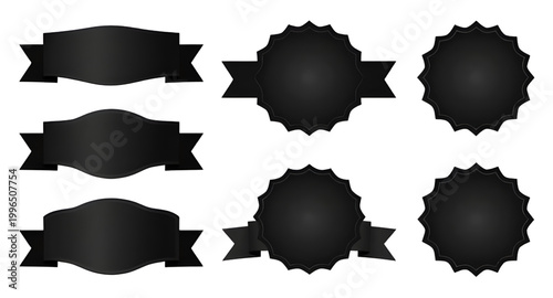 black ribbon silhouettes, ribbon banner set, decorative ribbon shapes, vintage ribbon labels, black banner ribbons, badge ribbon elements, ribbon icons collection, award ribbon shapes, label ribbon de