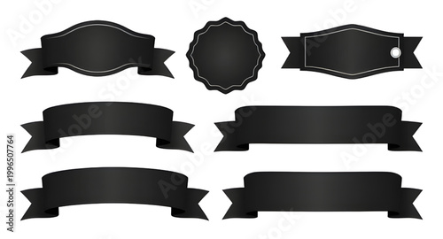 black ribbon silhouettes, ribbon banner set, decorative ribbon shapes, vintage ribbon labels, black banner ribbons, badge ribbon elements, ribbon icons collection, award ribbon shapes, label ribbon de