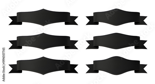 black ribbon silhouettes, ribbon banner set, decorative ribbon shapes, vintage ribbon labels, black banner ribbons, badge ribbon elements, ribbon icons collection, award ribbon shapes, label ribbon de