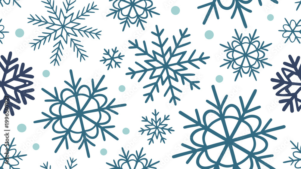 Fototapeta premium Seamless winter snowflakes vector pattern blue Christmas holiday design illustration