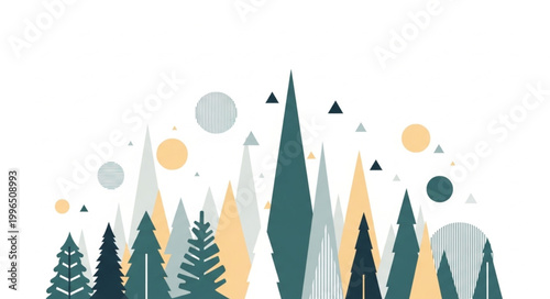 Abstract geometric forest with trees and circles.