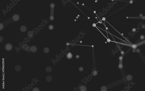 Abstract background. Molecules technology with polygonal shapes, connecting dots and lines. Connection structure. Big data visualization.