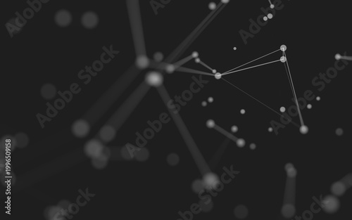 Abstract background. Molecules technology with polygonal shapes, connecting dots and lines. Connection structure. Big data visualization.